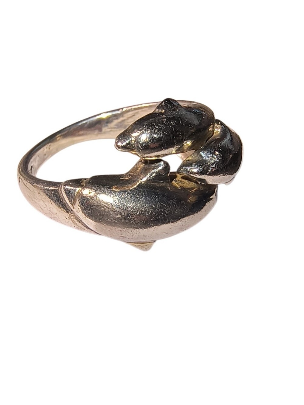 Triple Dolphin Wrap Ring in Silk Textured Sterling Silver - Picture 2 of 11